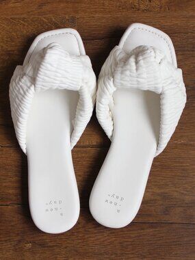 White Knotted Slide Sandals